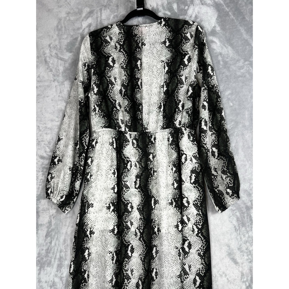 Buddy Love Snakeskin Print Maxi Dress Grey Black V-Neck Long Sleeve Slit Large - Picture 14 of 16